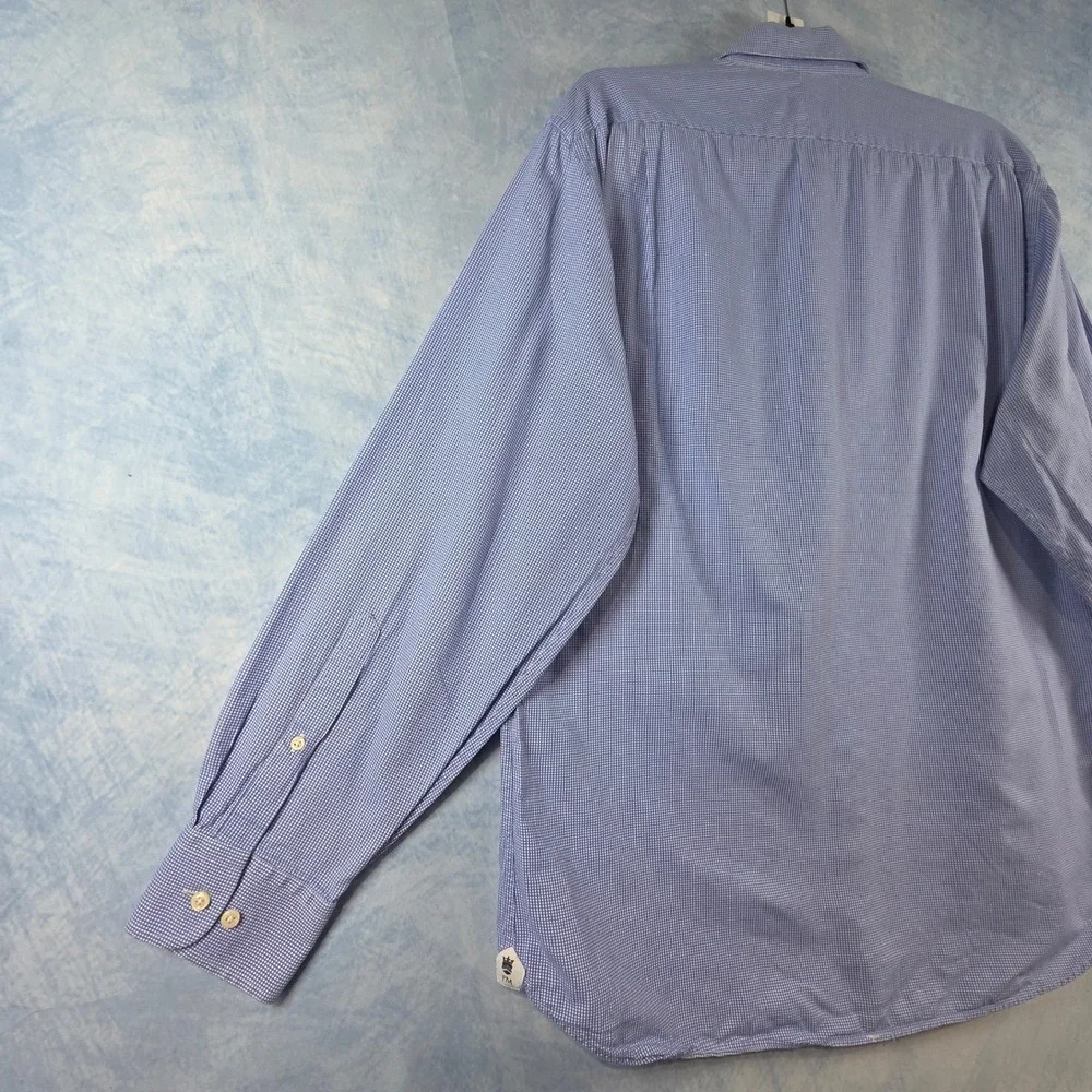 Peter Millar Mens Blue Gingham Cotton Button Down Shirt Large 16.5 2455‎